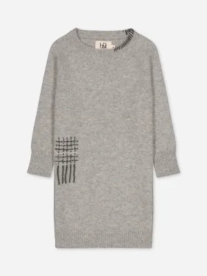 Kids' Cashmere Sweater Dress Embroidered Grey