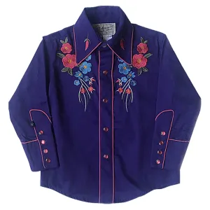 Kid's Embroidered Floral Bouquet Western Shirt in Purple