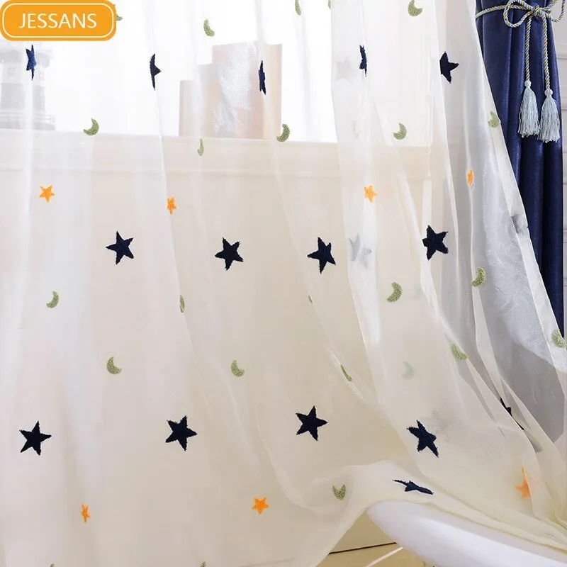 Kids Embroidered Star Moon Curtains