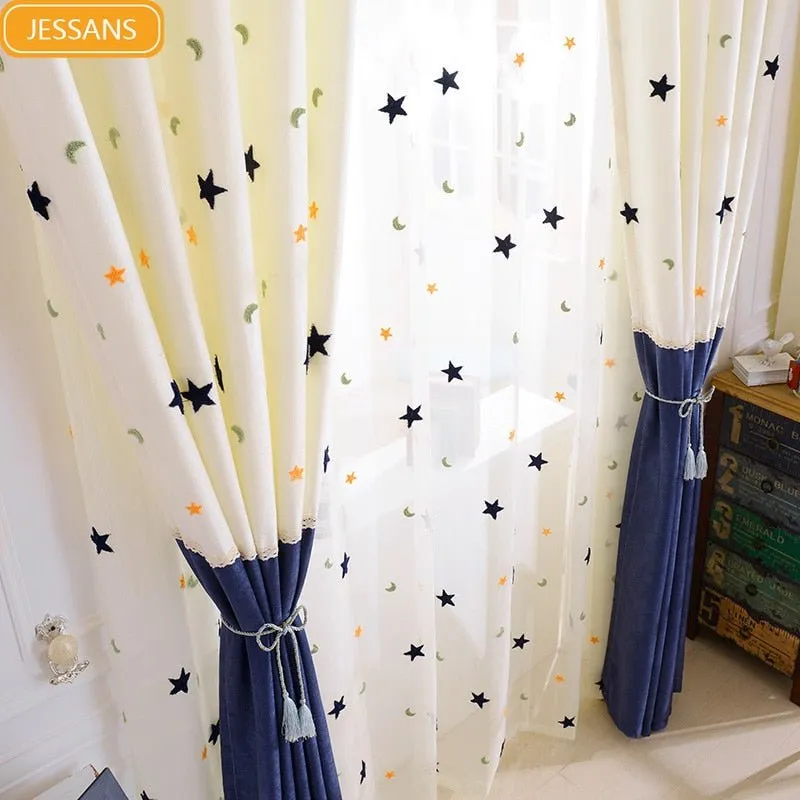 Kids Embroidered Star Moon Curtains