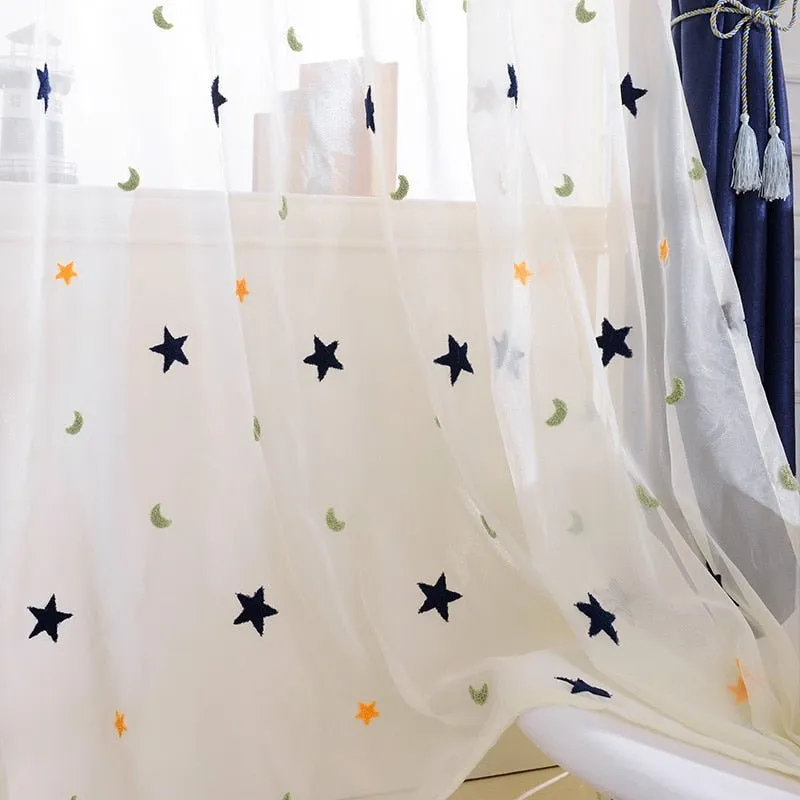 Kids Embroidered Star Moon Curtains