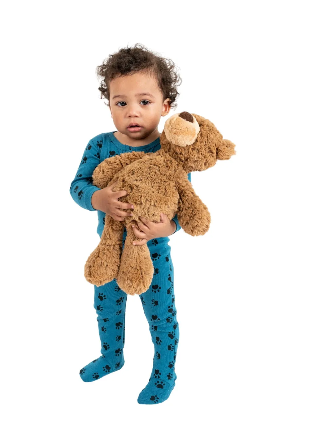 Kids Footed Blue Paw Print Pajamas