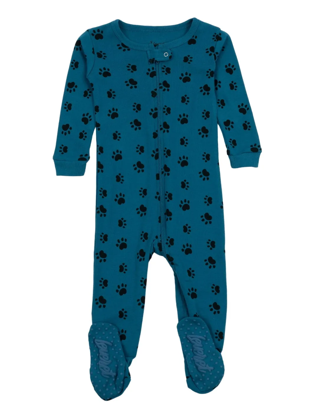 Kids Footed Blue Paw Print Pajamas