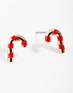 Kids Gold Candy Cane Earrings