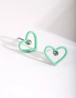 Kids Green Heart Stud Earrings