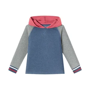 Kids Hooded Colorblocked Jersey Tee | Red Navy & Heater Grey