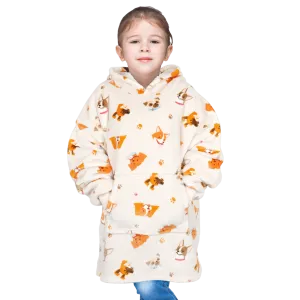 Kids Oversized Hooded Blanket Hoodie Sherpa Fur Fleece Dogs Pattern Ultra Soft Cozy Loungewear for Boys and Girls Aged 8-15 by Daisy Dreamer