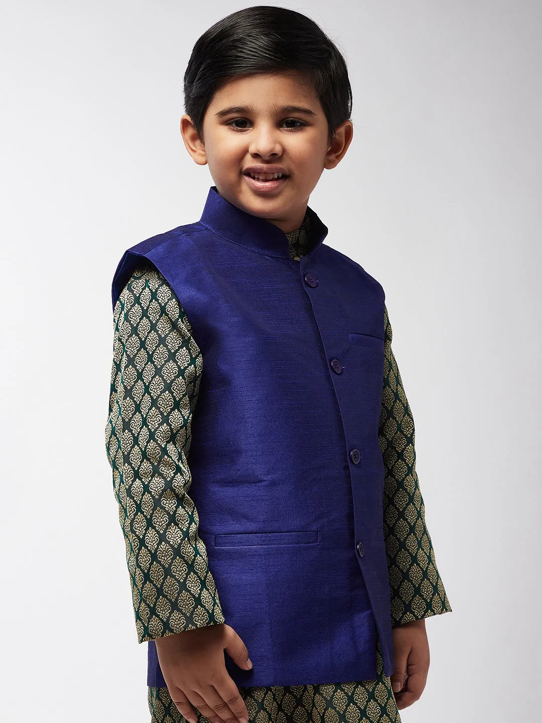 Kid's Silk Blend Royal Blue ONLY Nehrujacket - Sojanya KID