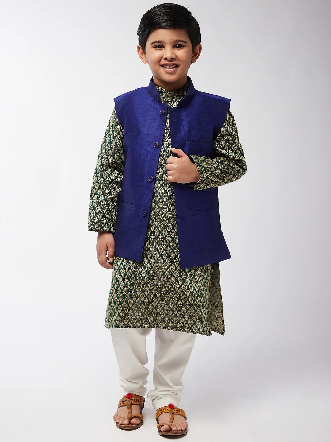 Kid's Silk Blend Royal Blue ONLY Nehrujacket - Sojanya KID