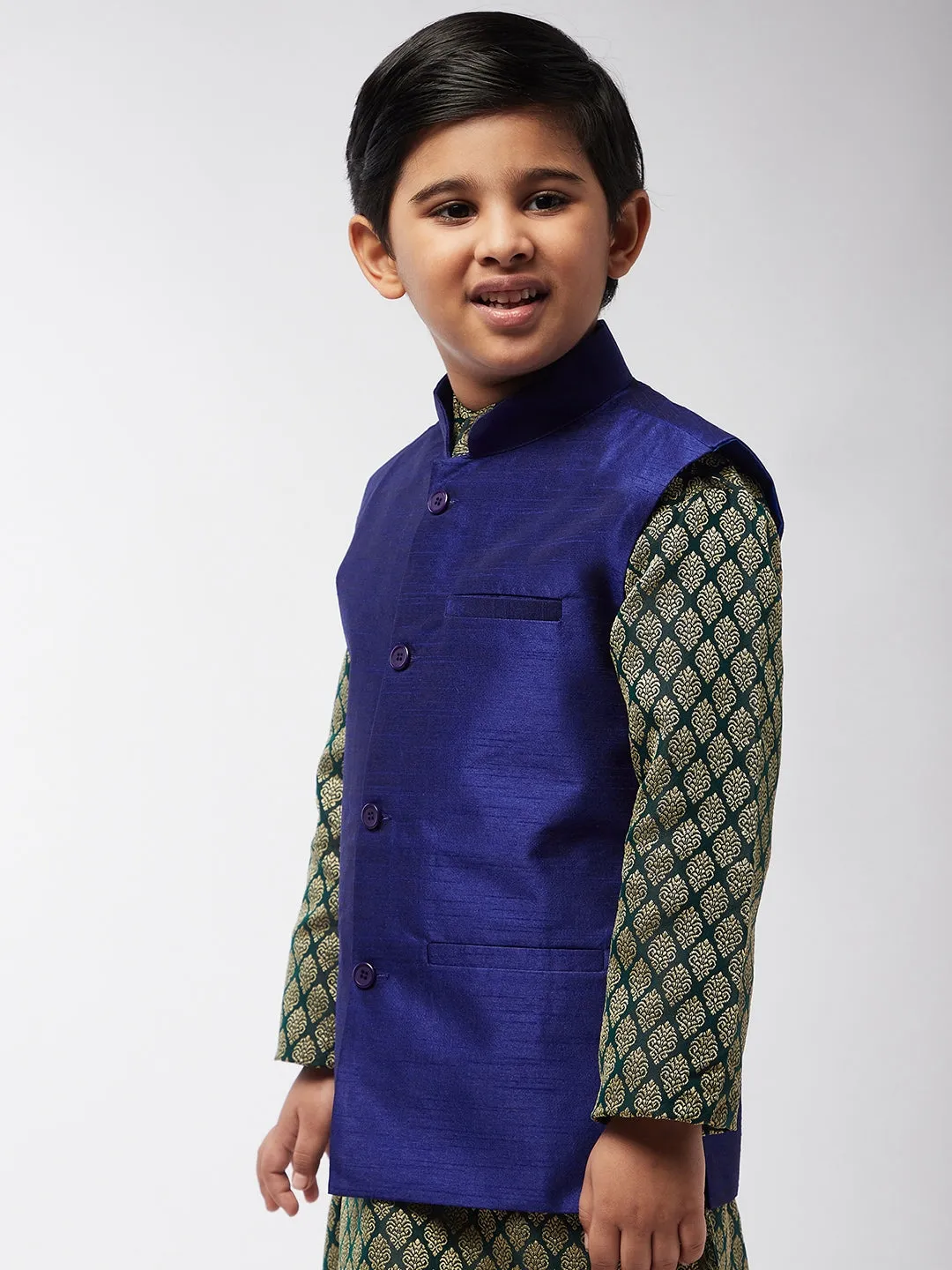 Kid's Silk Blend Royal Blue ONLY Nehrujacket - Sojanya KID