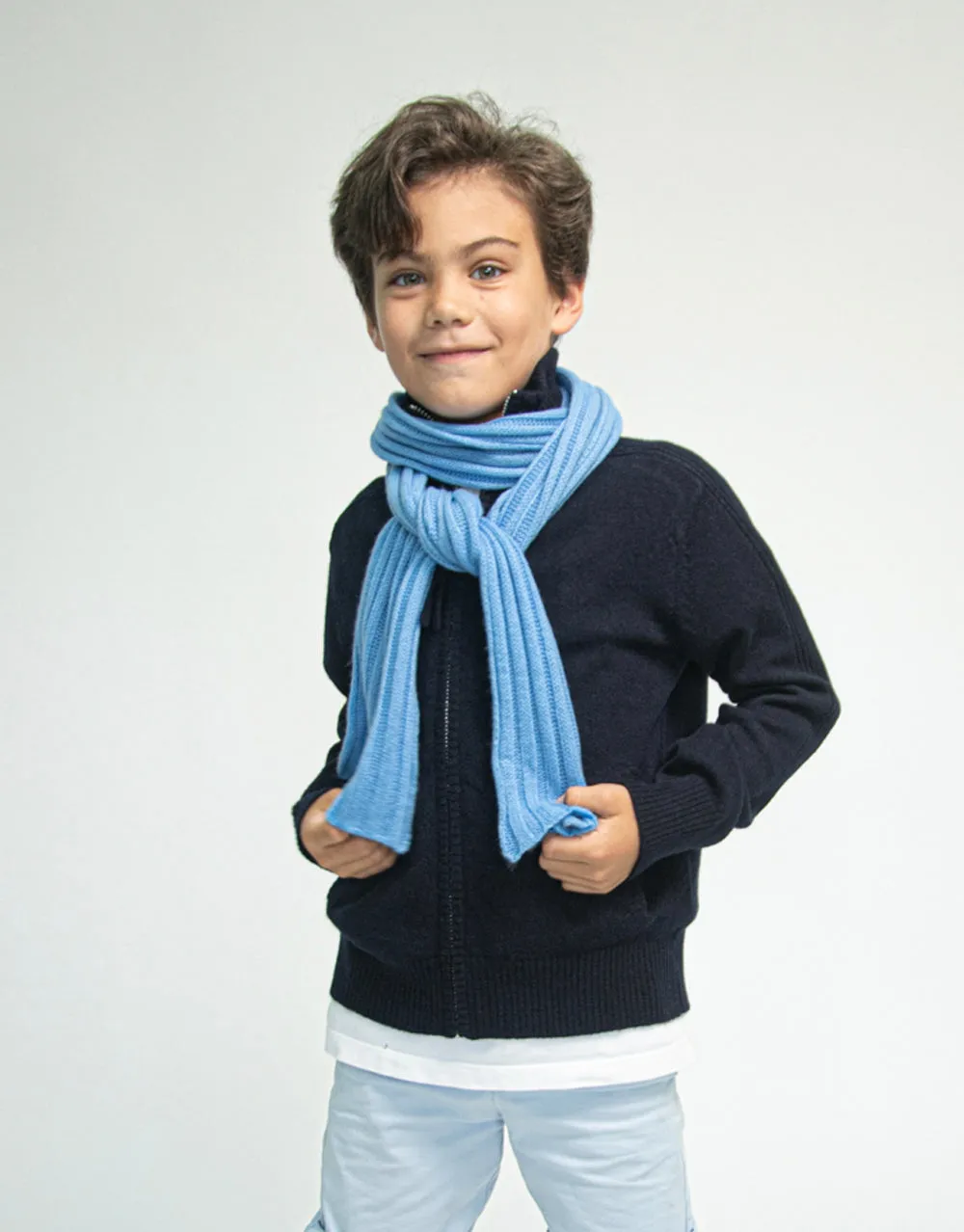 Kids Soft Knitted Cashmere Scarf in Sky Blue