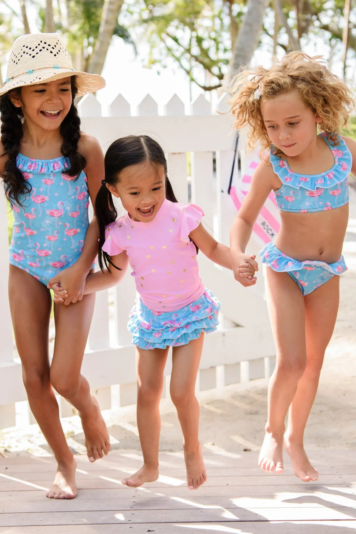 Kids Swimsuit Snapper Rock Blue Flamingo Sports (Size 4 left)