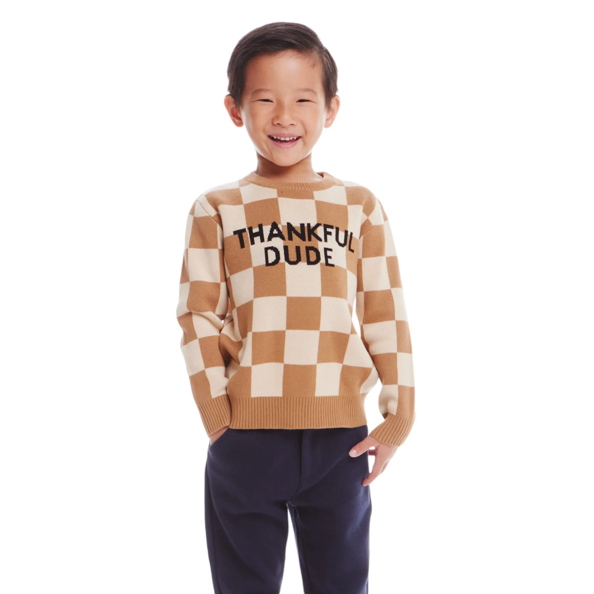 Kids Thankful Dude Sweater | Checkered