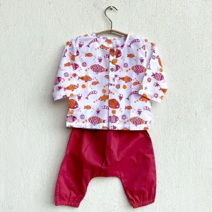 Kids Unisex Organic Cotton Koi Red Kurta and Matching Pants