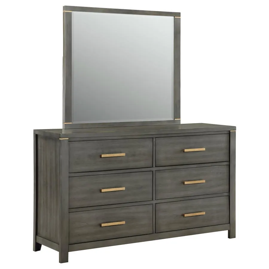 Kieran - 6-Drawer Dresser With Mirror - Gray