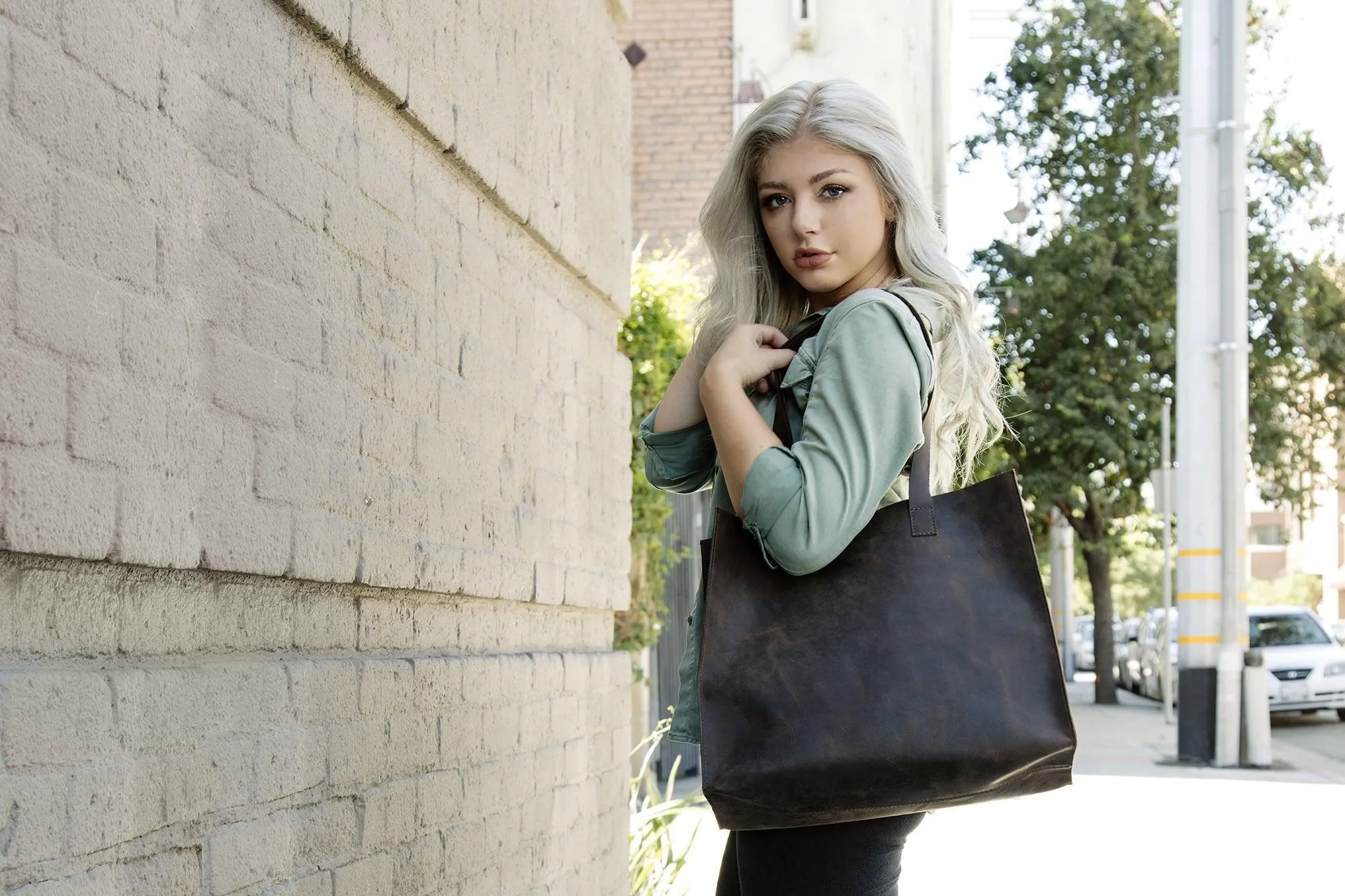 Kiko Leather Raw Edge Tote