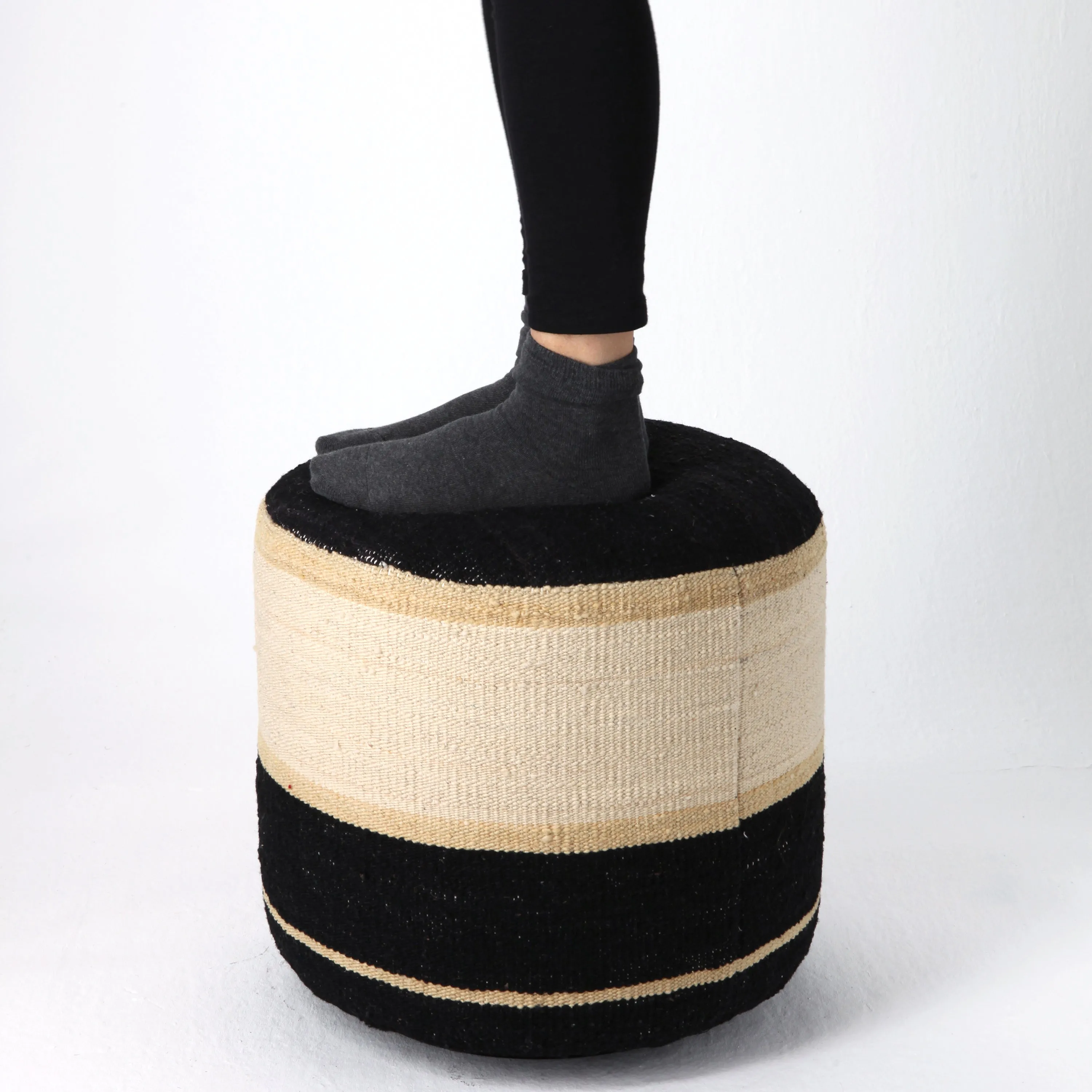 Kilim Black Pouf