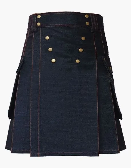 KILT IN BLACK DENIM WITH A STUDDED APRON