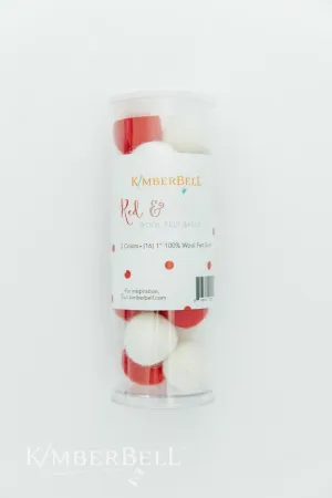 Kimberbell Red and White Wool Felt Balls, Set of 16