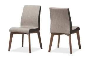 Kimberly Mid-Century Beige & Brown Fabric Dining Chair - 2pcs