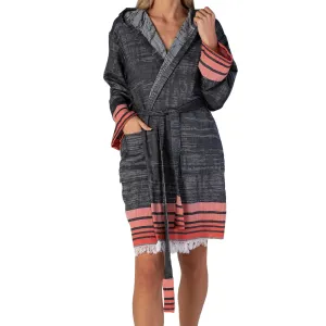 Kimono Bathrobe Natural Cotton Turkish Towel Black