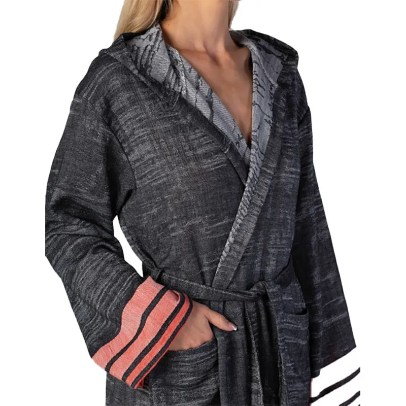 Kimono Bathrobe Natural Cotton Turkish Towel Black