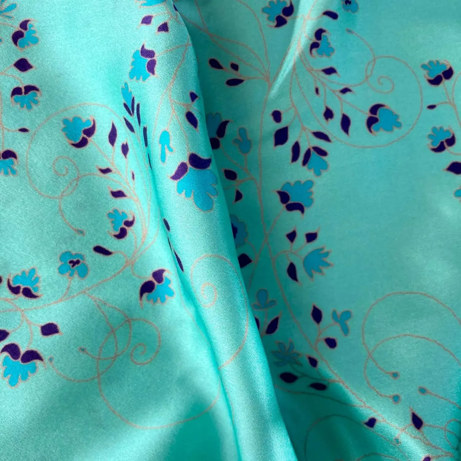 Kimono Silk Robe - Turquoise With Fibonacci Floral Design