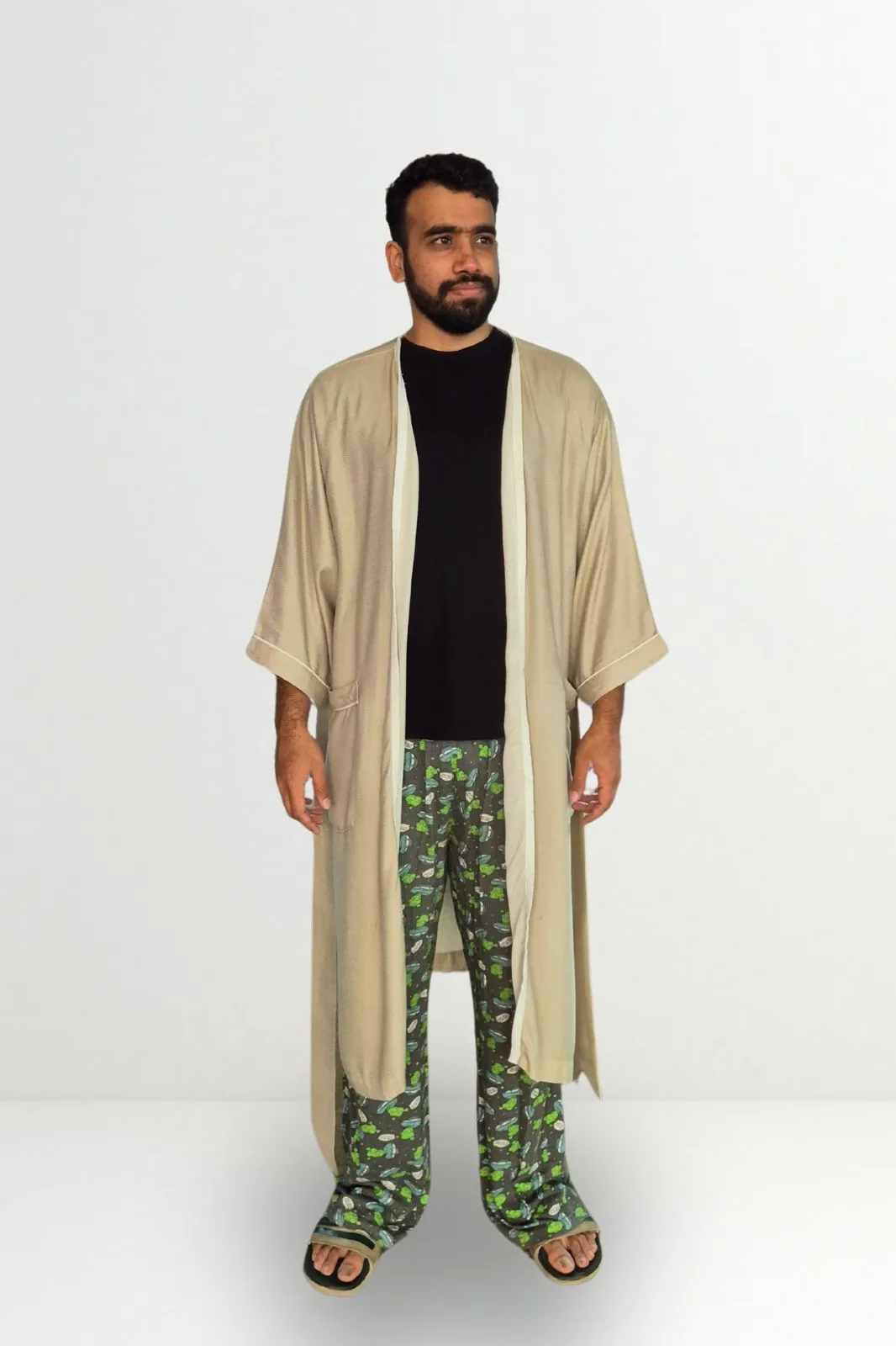 Kimono Style Bamboo Bathrobe, Autumn Leaf, Green