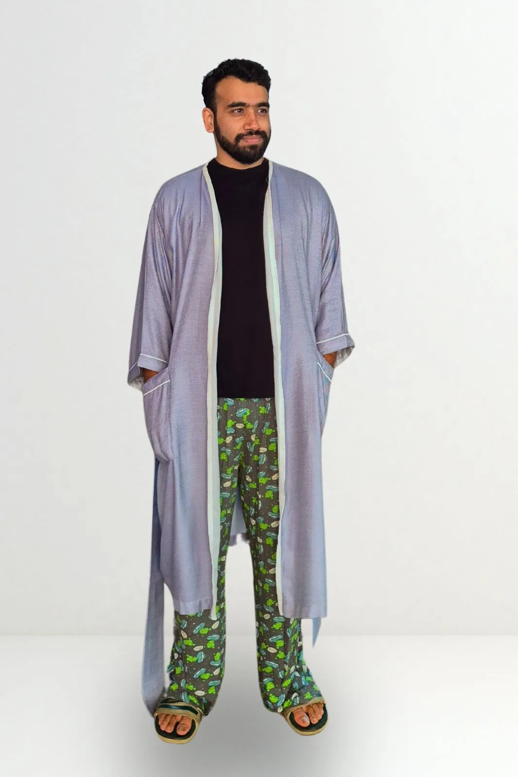 Kimono Style Bamboo Bathrobe, Winter Frost, Blue