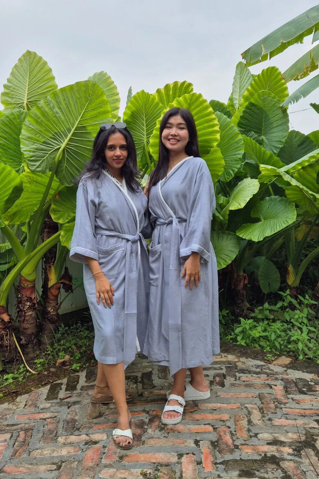 Kimono Style Bamboo Bathrobe, Winter Frost, Blue