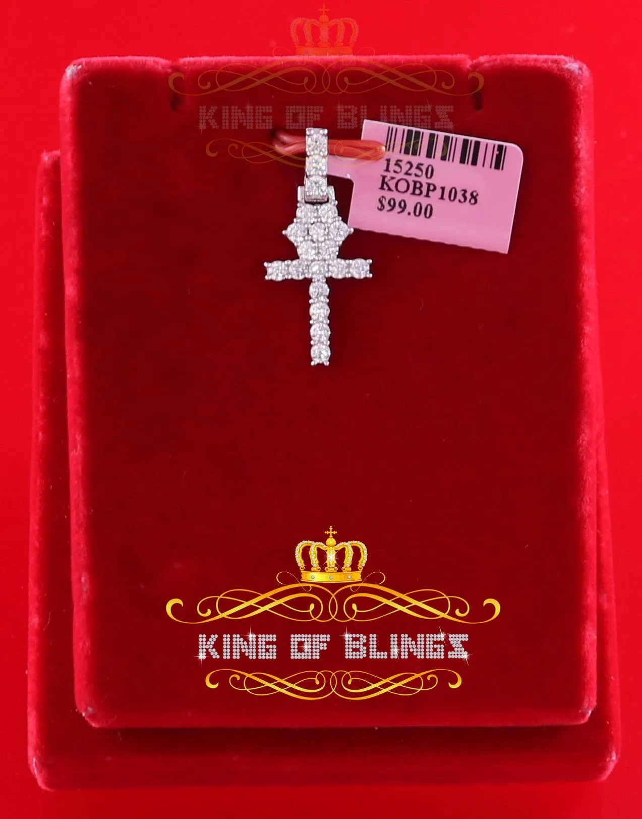 King Of Bling Sterling Silver Pendant White Mens ANKH with 1.98ct Cubic Zirconia