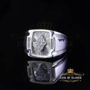 King Of Bling's 0.05ct Diamond 925 Sterling Silver Round Fancy Cut White Rings Size 10 For Men's