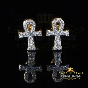 King  of Bling's 0.50ct VVS 'D' Moissanite Men's/Womens 925 Silver Yellow Ankh Stud Earrings