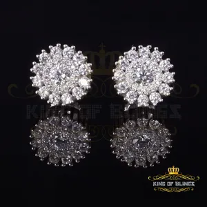 King of Bling's 1.00ct VVS 'D' Moissanite Men's/Women's 925 Silver White Floral Stud Earrings