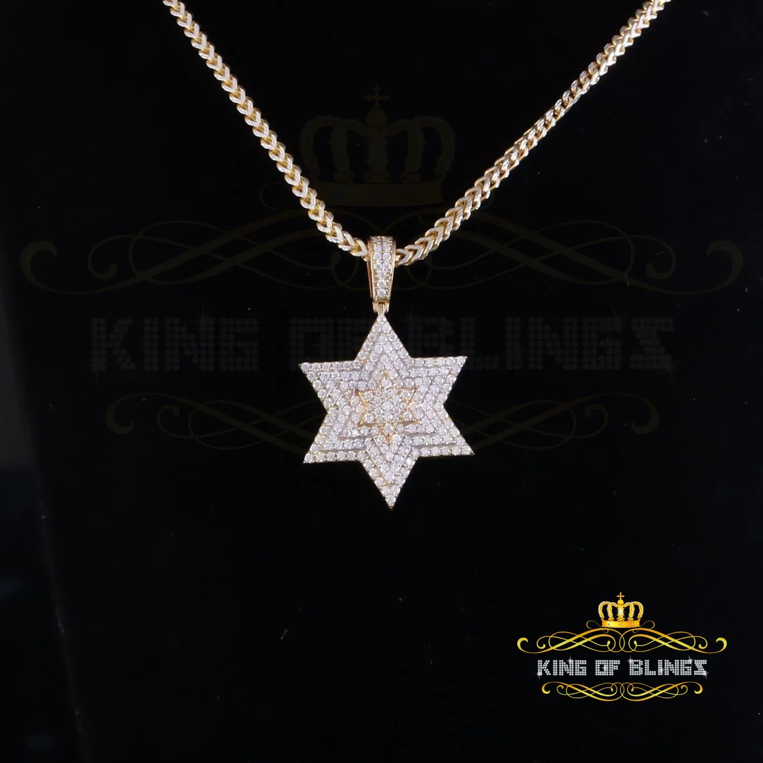 King Of Bling's 2.50ct VVS 'D' Moissanite Yellow Men's Six Pointed Star of David Silver Pendant