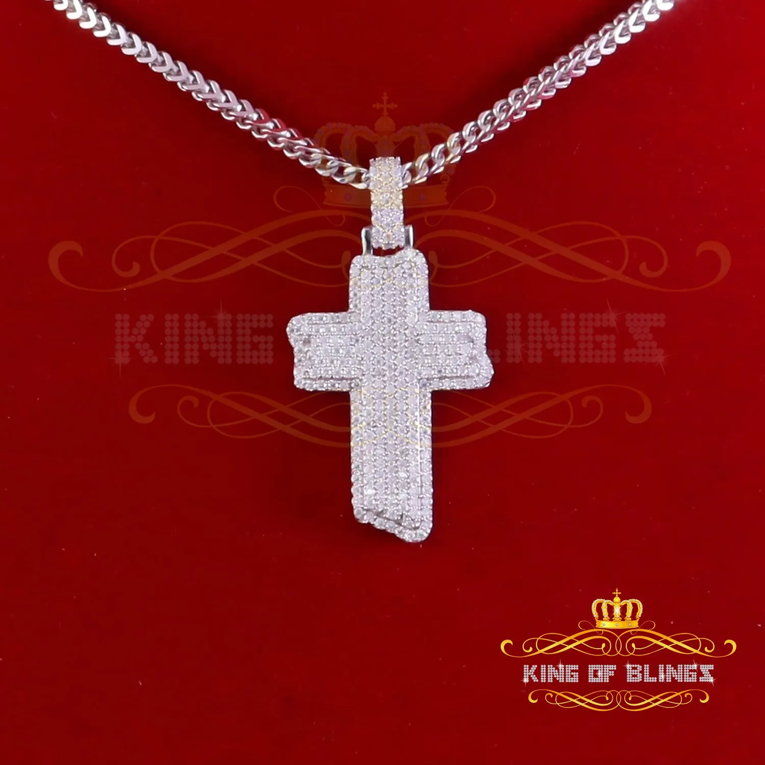 King Of Bling's 3.0ct VVS D Moissanite White Sterling Silver Charm Cross Pendant Men's & Women's