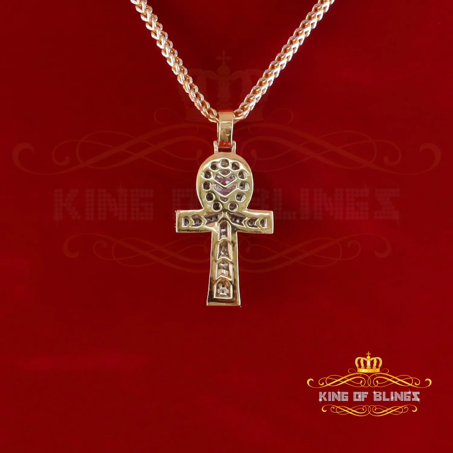 King Of Bling's 4.00ct VVS D Moissanite Yellow Center stone Pear Silver Charm Ankh Mens Pendant