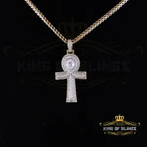 King Of Bling's 4.00ct VVS D Moissanite Yellow Center stone Pear Silver Charm Ankh Mens Pendant