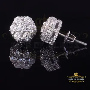 King of Bling's 925 Silver White 1.50ct VVS 'D' Men's & Womens Moissanite Floral Stud Earrings