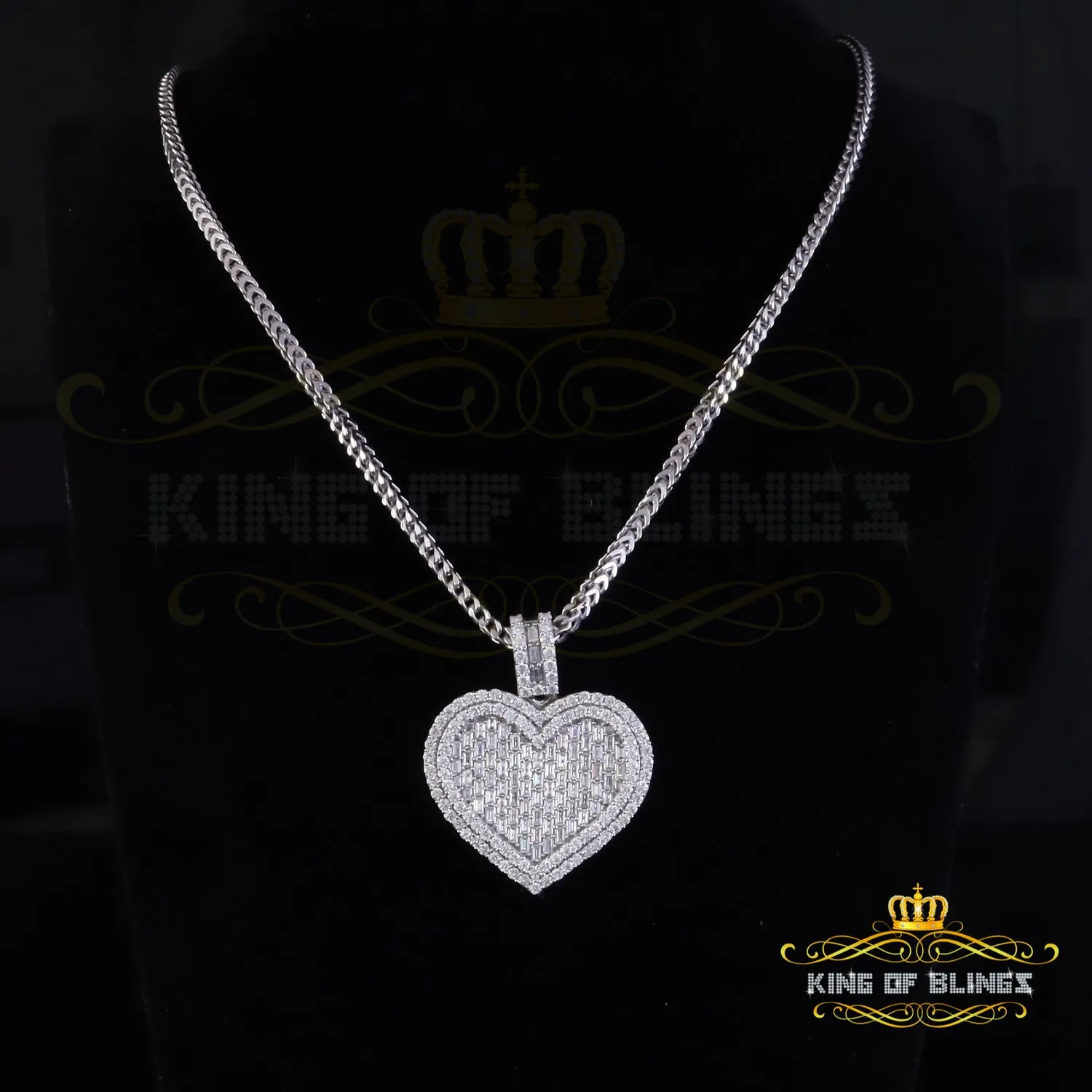 King Of Bling's 925 Sterling Silver White Heart Pendant 7.50ct VVS D Clr. Moissanite for He/She