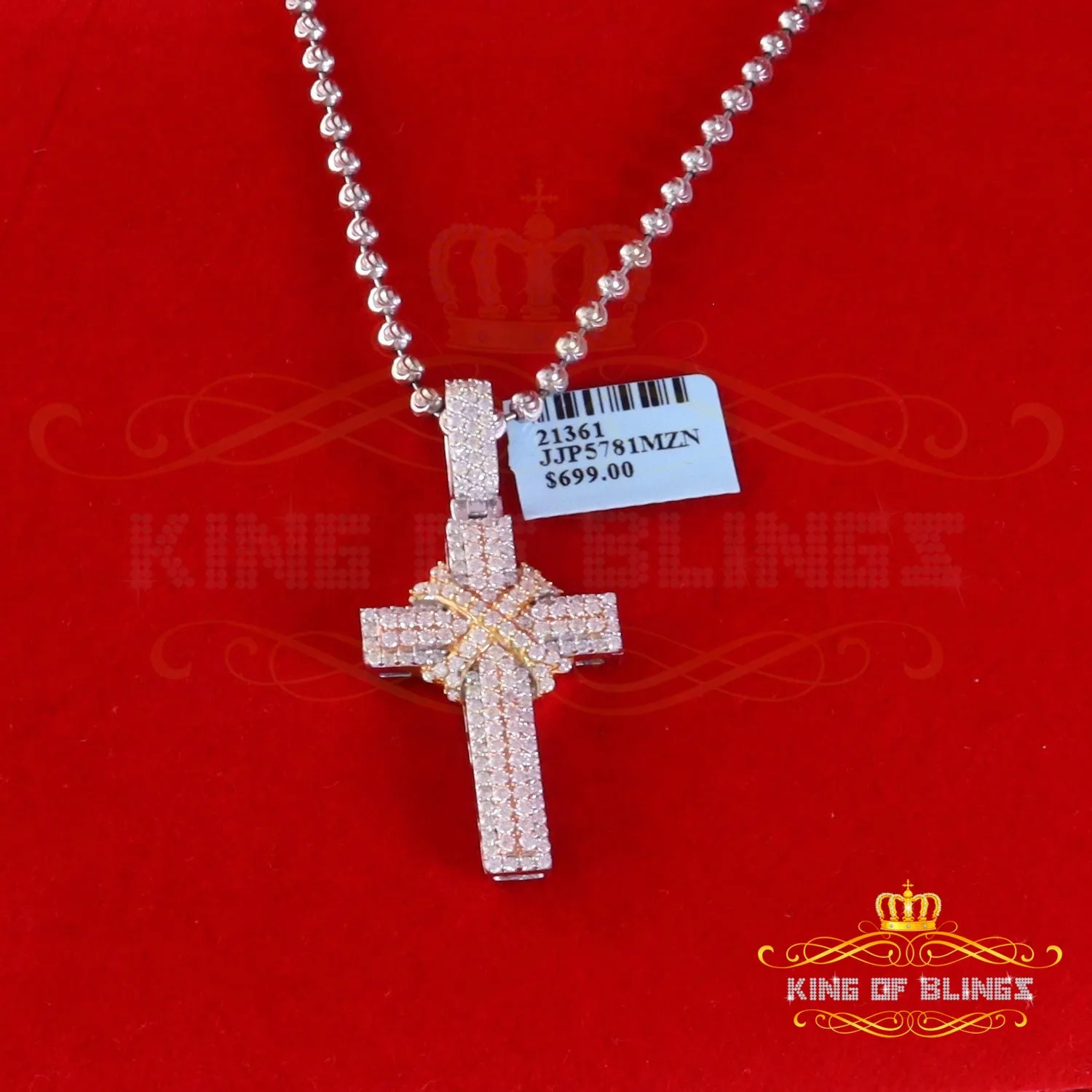 King Of Bling's 925 Sterling White Silver 2.00ct VVS D Clr.Moissanite Cross Pendant Men/ Women.