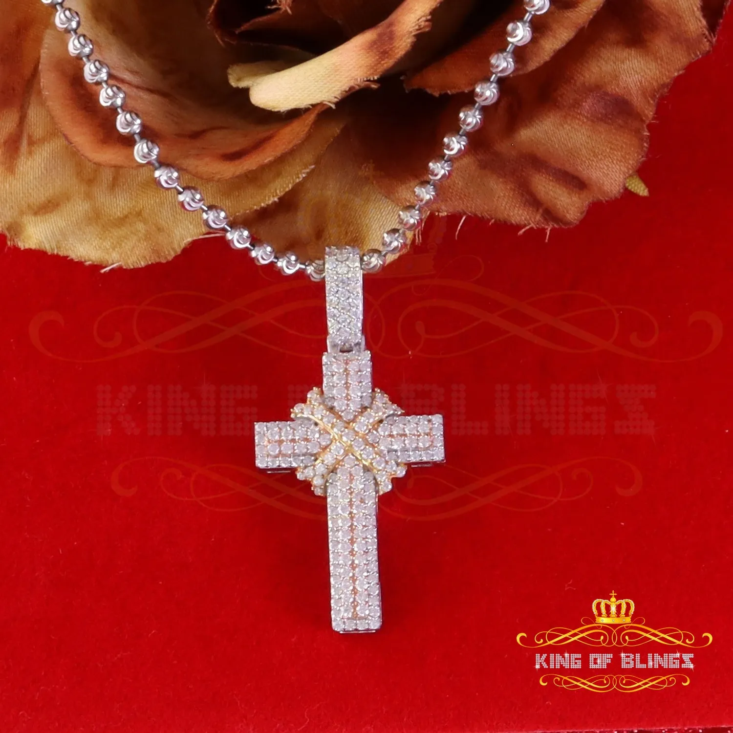 King Of Bling's 925 Sterling White Silver 2.00ct VVS D Clr.Moissanite Cross Pendant Men/ Women.