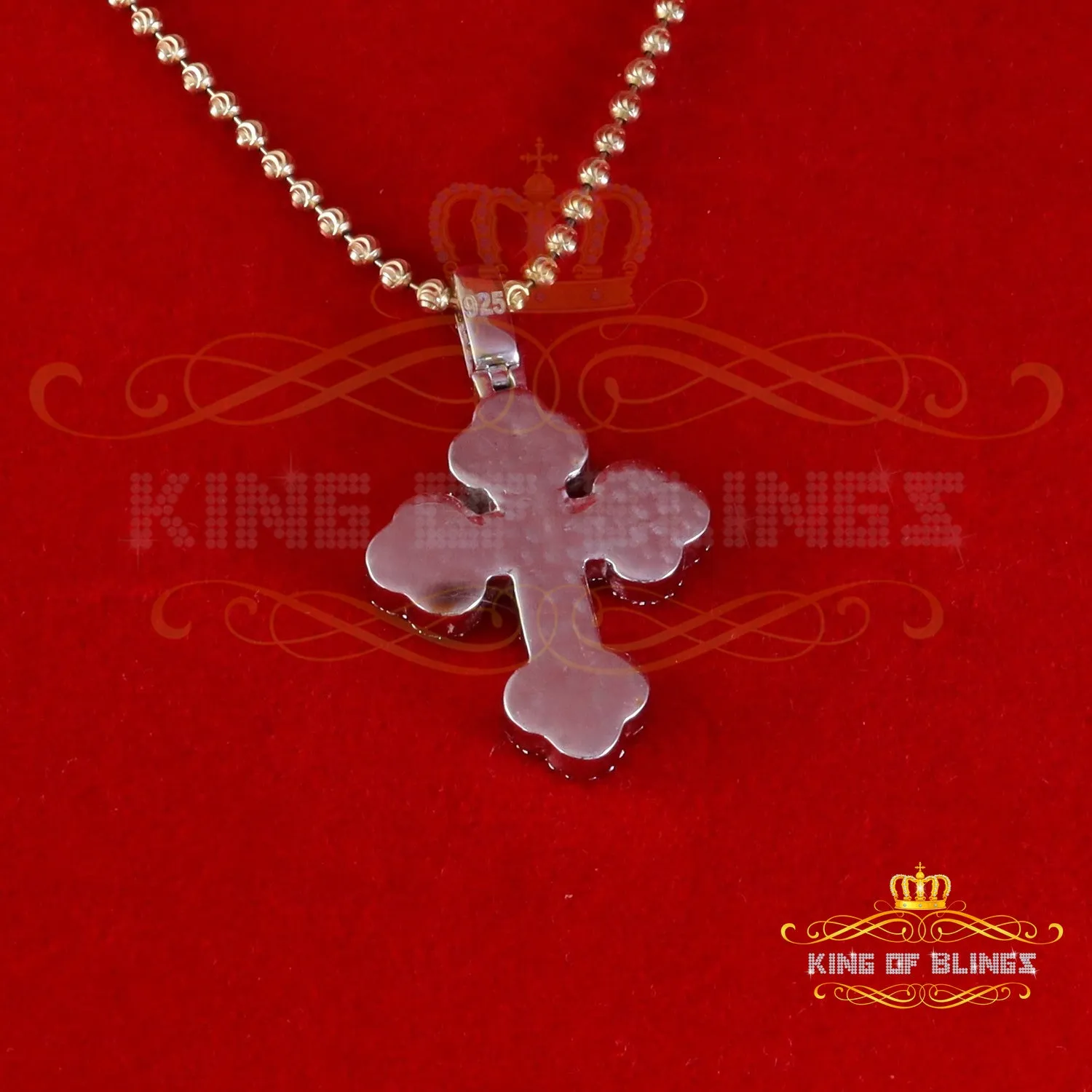 King Of Bling's 925 Sterling White Silver 2.50ct VVS D Clr.Moissanite Cross Pendant Men/ Women.