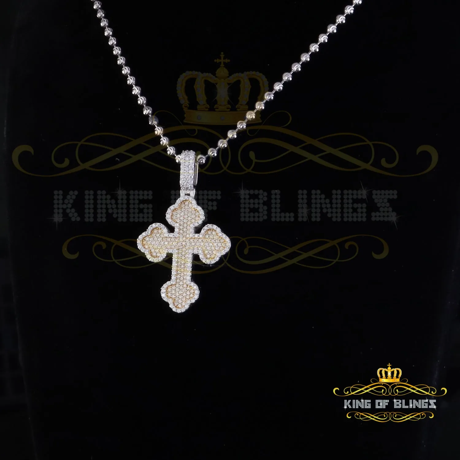 King Of Bling's 925 Sterling White Silver 2.50ct VVS D Clr.Moissanite Cross Pendant Men/ Women.