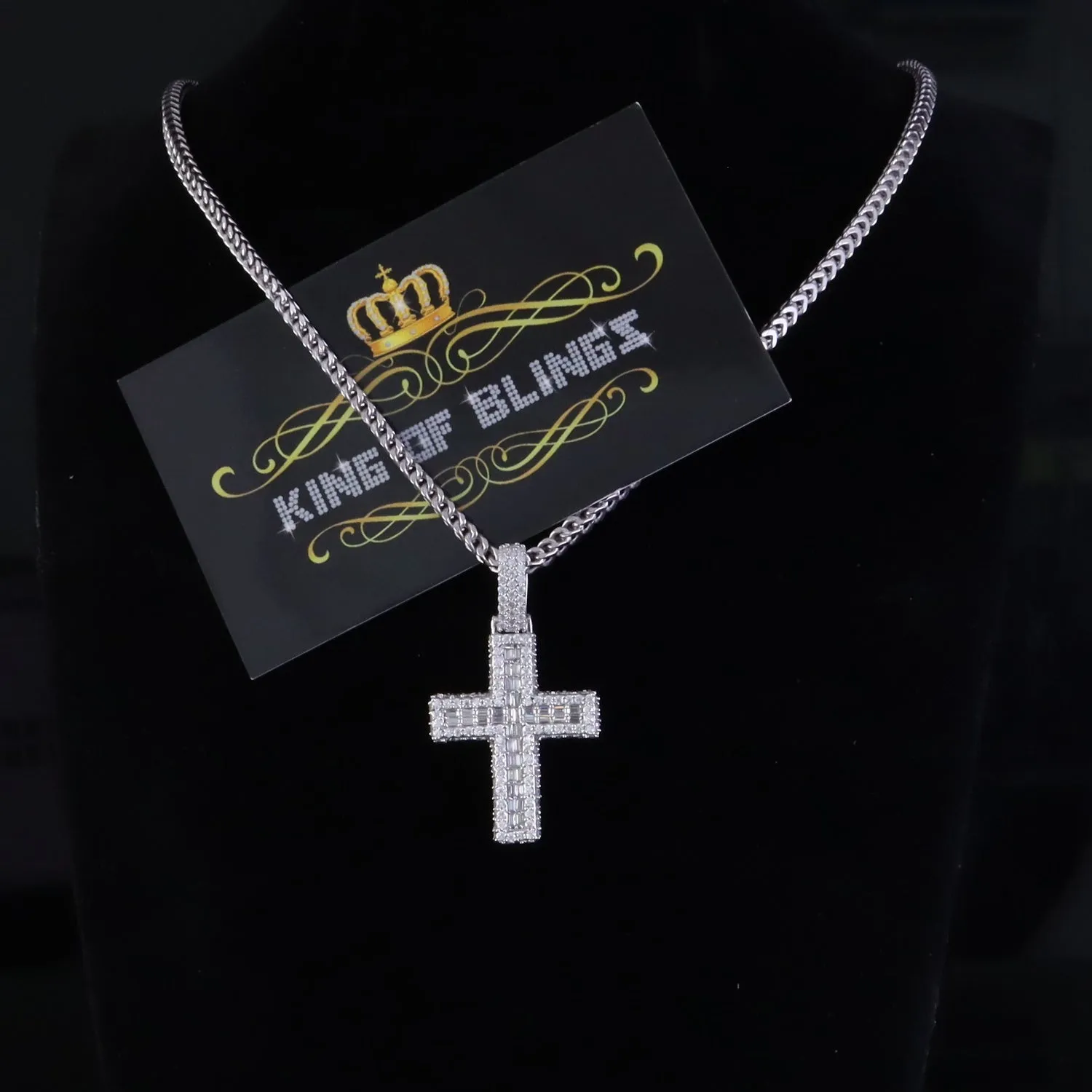 King Of Bling's 925 Sterling White Silver 4.50ct VVS D Clr Moissanite Cross Pendant Men/ Womens