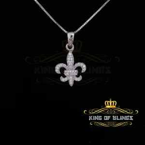 King Of Bling's 925 Sterling White Silver Fleur de Lis Shape Pendant with 0.38ct Cubic Zirconia