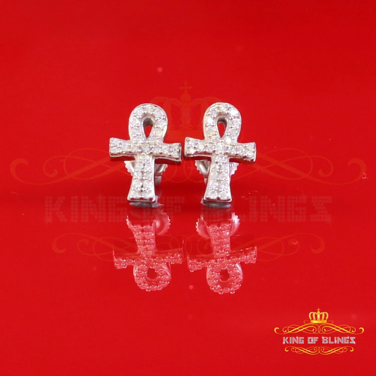 King of Bling's 925 White Silver 0.25ct VVS 'D' Moissanite Ankh Stud Earring Men's/Womens