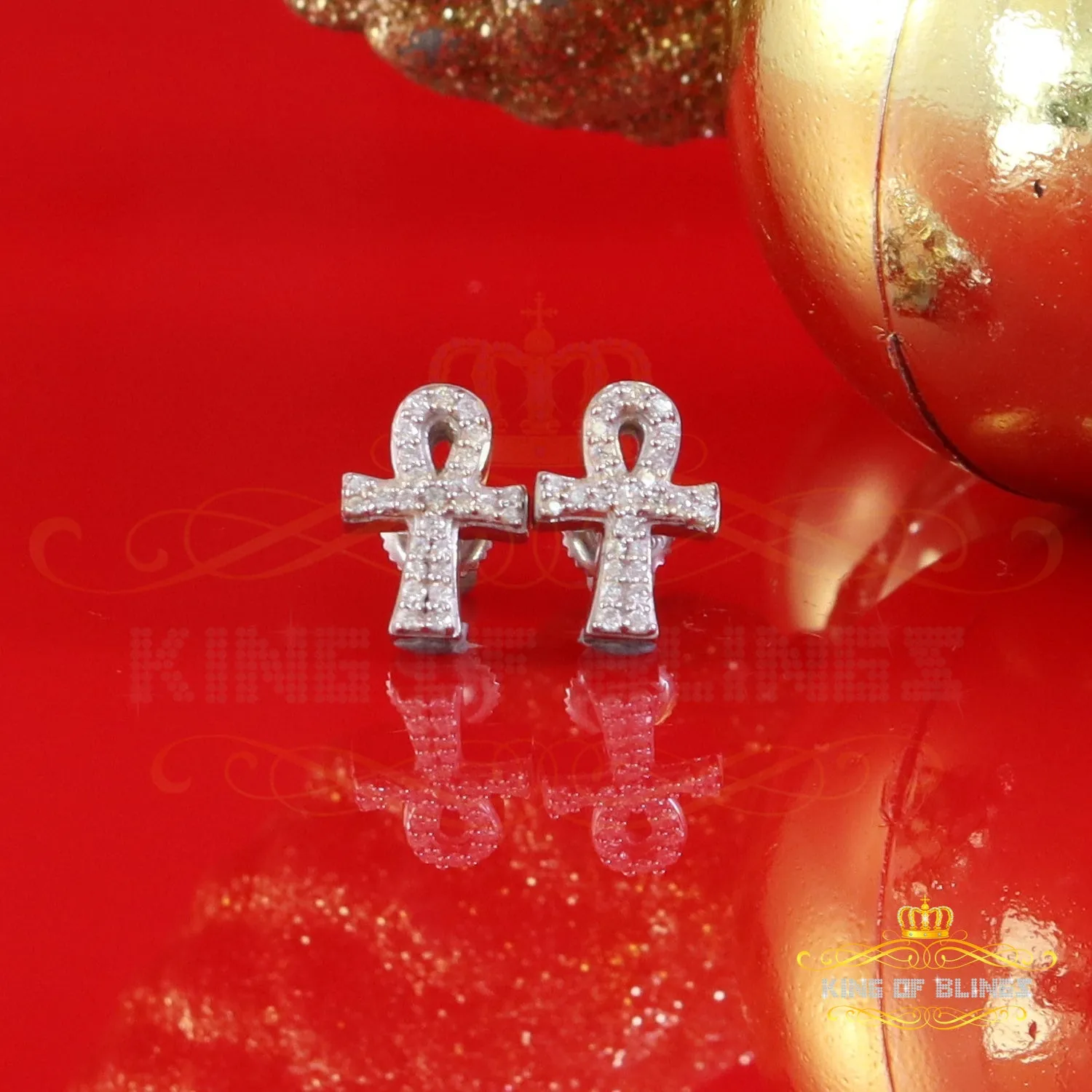 King of Bling's 925 White Silver 0.25ct VVS 'D' Moissanite Ankh Stud Earring Men's/Womens