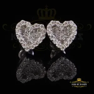 King of Bling's 925 White Silver 0.66ct VVS 'D' Moissanite Heart Stud Earring Men's/Womens