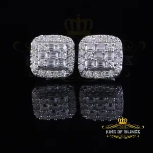 King of Bling's 925 White Silver 1.50ct VVS 'D' Baguette Moissanite Men's/Women's Stud Earrings